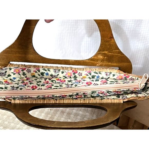 Vtg Cappelli Straworld Picket Fence Purse Wood Handles Rafia Lined Cottage Core - Picture 8 of 13